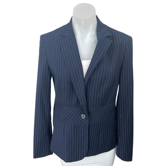 Jones New York Navy Blue Pinstriped Notch Lapel Stretch Blazer Suit Jacket Sz 4 - Picture 1 of 4